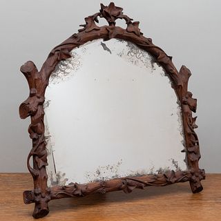 Rustic Carved Walnut Dressing Mirror