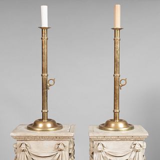 Pair of Tall Brass Candlesticks Mounted as Lamps