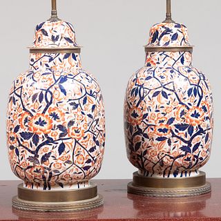 Pair of Imari Style Porcelain Jars and Covers Mounted as Lamps