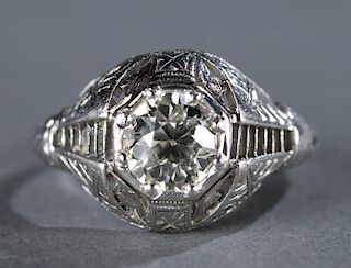 1.17ct Art Deco style euro. cut diamond ring.