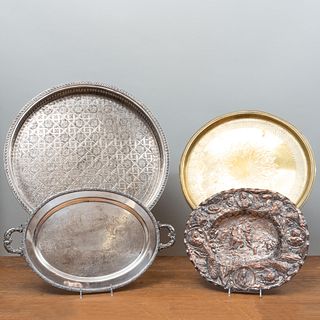 Group of Silver Metal Trays and Tablewares
