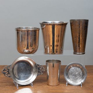 English Silver Beakers and a Group of Vessels