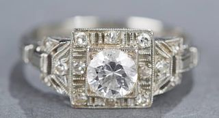 Art Deco style 0.36ct European cut diamond ring