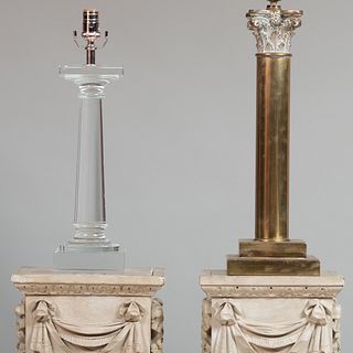 Lucite Columnar Lamp and a Brass Columnar Lamp