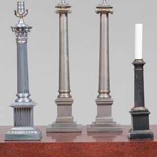 Group of Four Metal Columnar Table Lamps