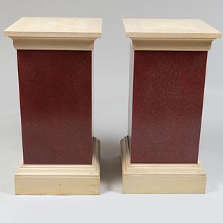 Pair of Painted Faux Porphyry and Cream Columns