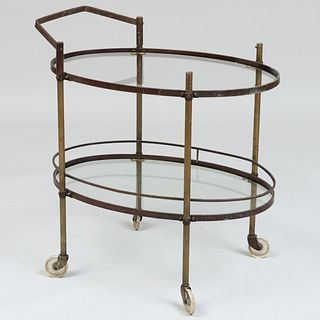 Edwardian Style Brass and Glass Two-Tier Bar Cart
