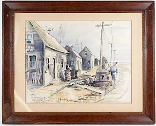 Ruth Appeldoorn Mead, Watercolor, "Beach Town"
