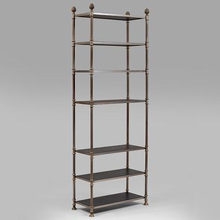 Polished Steel, Brass and Leather Seven-Tier Ã‰tagÃ¨re