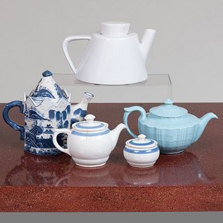 Group of Five Teapots and a Sugar Bowl