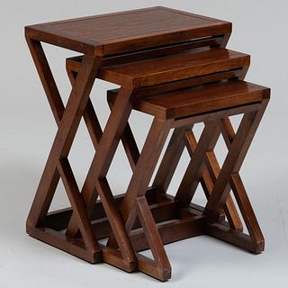 Group of Three Indonesian Hardwood Nesting Tables, Pier 1 Imports