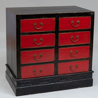 Chinese Provincial Red and Black Lacquer Chest of Drawers
