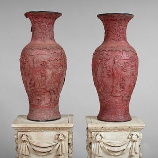 Pair of Chinese Cinnabar Lacquer Vases