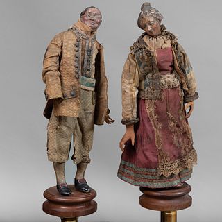 Pair of Italian Painted Wood and Fabric CrÃ¨che Figures