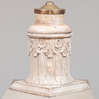 Painted Wood Capital with a Later Brass and Wood Weathervane Base