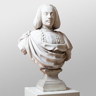 Marble Bust of a Knight of Malta on a Stepped Marble Plinth Base