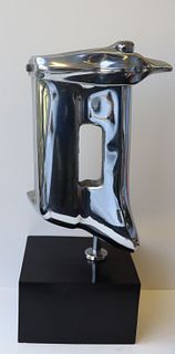 Abstract Chrome Sculpture On Stand.
