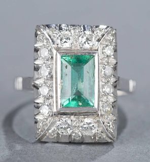 1.10ct Emerald Art Deco revival platinum ring.
