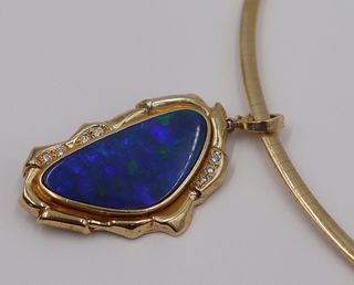 JEWELRY. 14kt Gold, Opal and Diamond Necklace.