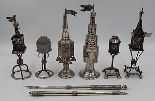 JUDAICA. Grouping of Silver Spice Towers and Torah