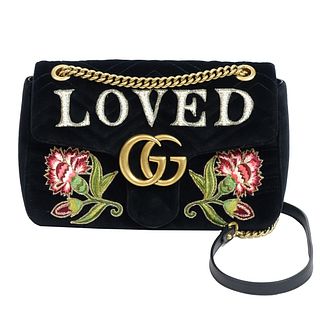 Gucci Black Velvet "Loved" Shoulder Bag