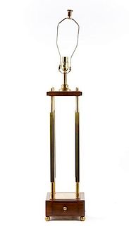 Modernist Brass & Walnut Table Lamp w/Drawer