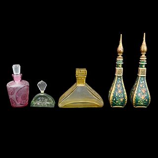 Five (5) Vintage Art Glass Perfume Bottles