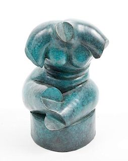 Seated Female Nude Modern Bronze, Helga Bonnefil