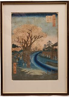 Hiroshige I woodblock print Cherry trees bloom along