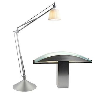Two Modernist Brushed Aluminum Table Lamps