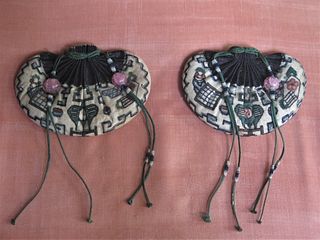 Pair Of Tourmaline Bead Embroidered Silk Purses