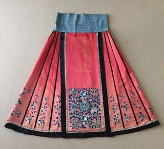 Chinese Red-Ground Silk Embroidered Skirt