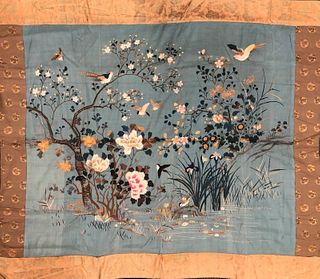 Chinese Embroidered Silk Bird And Flower Panel