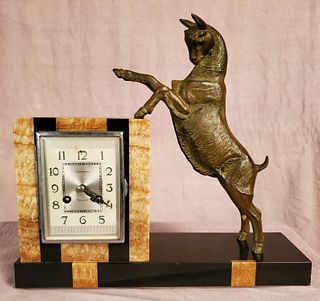 French Art Deco clock with a bronze rampant beast