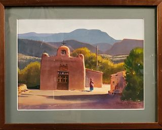 Donal Jolley watercolor of an American Old West church,