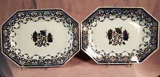 Export Octagonal Chargers In Underglaze Blue With Gilt.