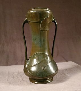 Elegant Japanese art nouveau style handled bronze vase