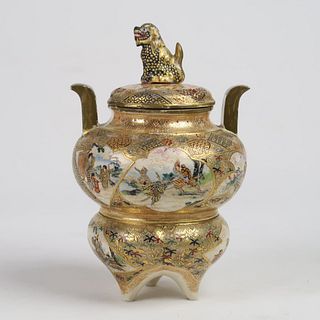 A delightful and rare form of a Japanese Satsuma censer