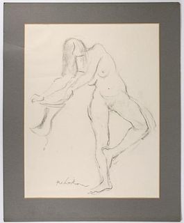 Roman Chatov, Charcoal Nude Sketch, Signed