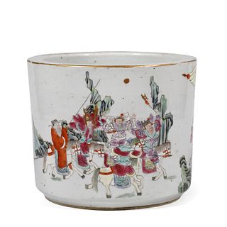 Qing Dyn. Famille Rose 'Figural' Porcelain Brush Pot