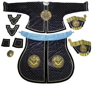 Qing Dyn. Chinese Manchu Silk Armor Robe Set