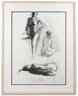 Marc Chatov, Signed Charcoal Figure Study on Paper