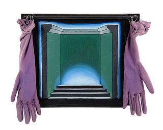 Roger Brown
(American, 1941-1997)
Untitled (Stepped Stage with Velvet Glove Curtains), c. 1970