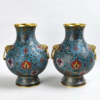 Pair Of Cloisonne Enamel Vases, Jingtai Mark