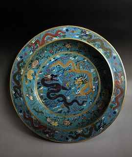 A Cloisonne Enamel Dragon Dish, Kangxi Mark