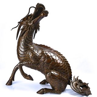 A Large Chinese Bronze Qilin Form Incense Burner
