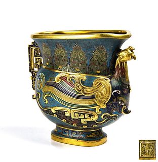 Very  Fine Cloisonne Enamel Phoenix Vase, Qianlong Mark