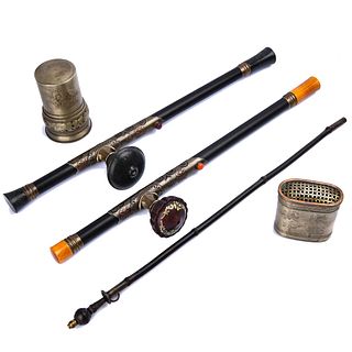 Set of Five-Piece Zitan Opium Pipes & Accessories