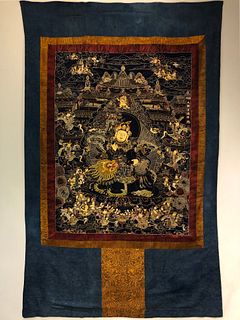 A Silk Embroidered Thanka Depicting Jambhala