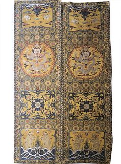 Pair of Qing Imperial Yellow-Ground Silk Seat Cover